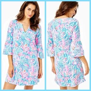 Lilly Pulitzer Tosha dress in Multi Treasure Trove Print shift dress bell sleeve